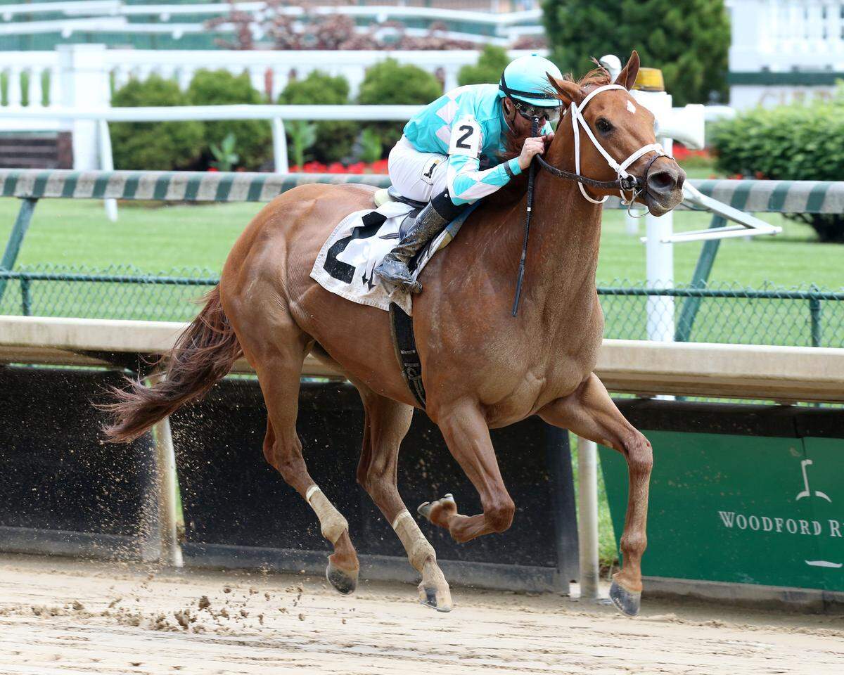 Monomoy Girl returned from an 18-month layoff and won race No. 4 at Churchill Downs on Saturday, the first day of the track’s delayed Spring Meet.