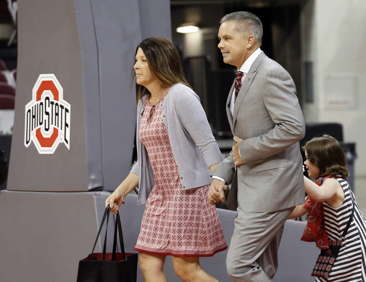 Chris Holtmann walked to the stage with his wife, Lori, and daughter, Nora, when he was introduced as Ohio State’s new head coach in 2017.