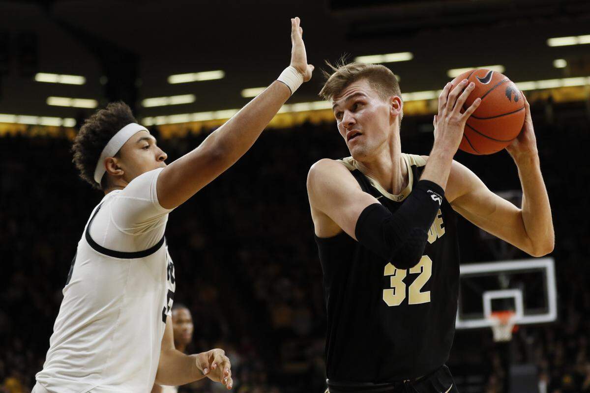 Matt Haarms, right, averaged 8.6 points and 4.6 rebounds for Purdue this past season.