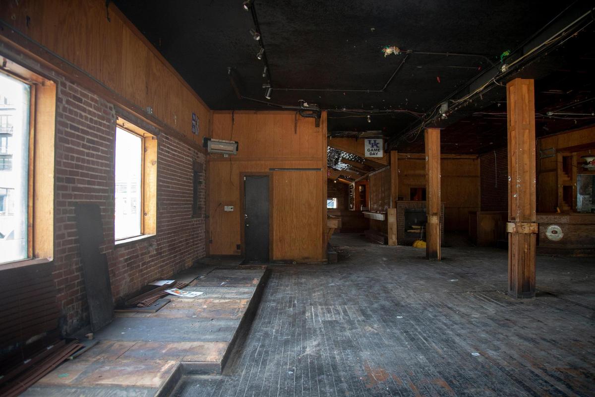 The inside of Two Keys Tavern on Monday as seen from a window.