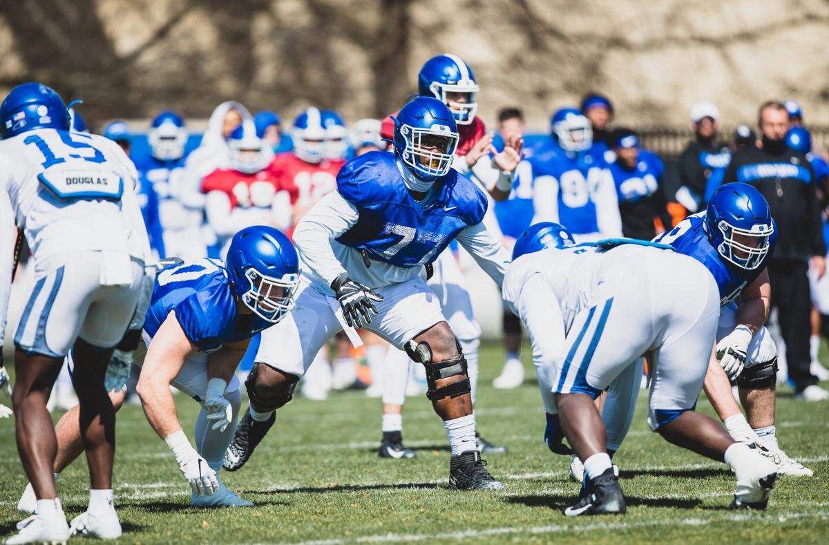 Jeremy Flax (77) could be a starter on UK’s offensive line in the fall.