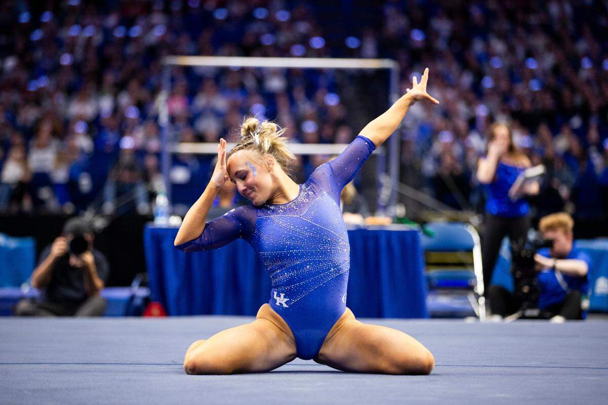 Kentucky fifth-year senior Raena Worley scored perfect 10s on the floor exercise four times this season and once on the uneven bars. No UK gymnast had recorded a perfect score before this season since Jenny Hansen in 1996.