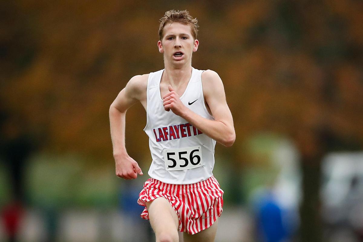 Lafayette’s Will Cahill neared the finish line during the Class 3A Region 6 cross country meet at Lykins Park in Winchester. Cahill won the boys’ title with a time of 16:03.31.