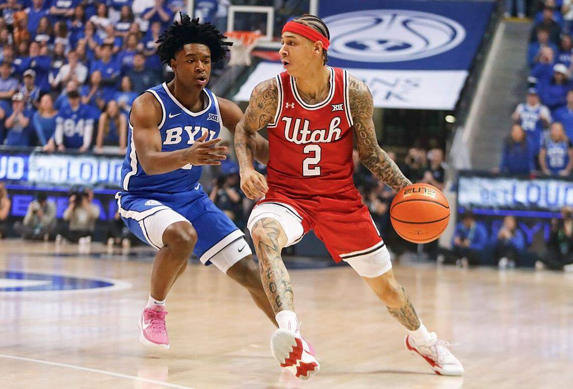Utah junior guard Terrence Brown (2) averaged 19.9 points per game for the Utes during the 2025-26 season.