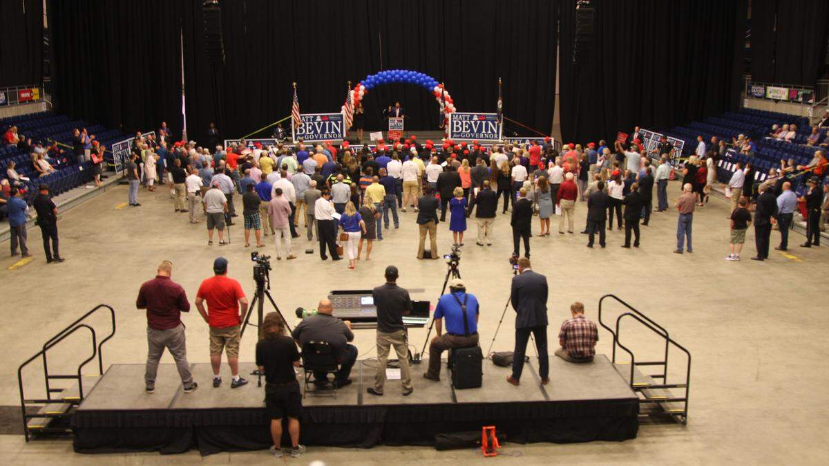Donald Trump Jr. spoke to a mostly-empty arena in Pikeville Thursday hoping to bolster support for Gov. Matt Bevin’s reelection. 