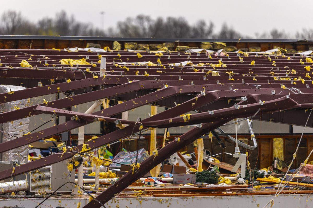 High winds caused significant damage to property near Blankerbaker Parkway and Plantside Drive in Louisville, Ky.,during the night of Wednesday, April 2, 2025.