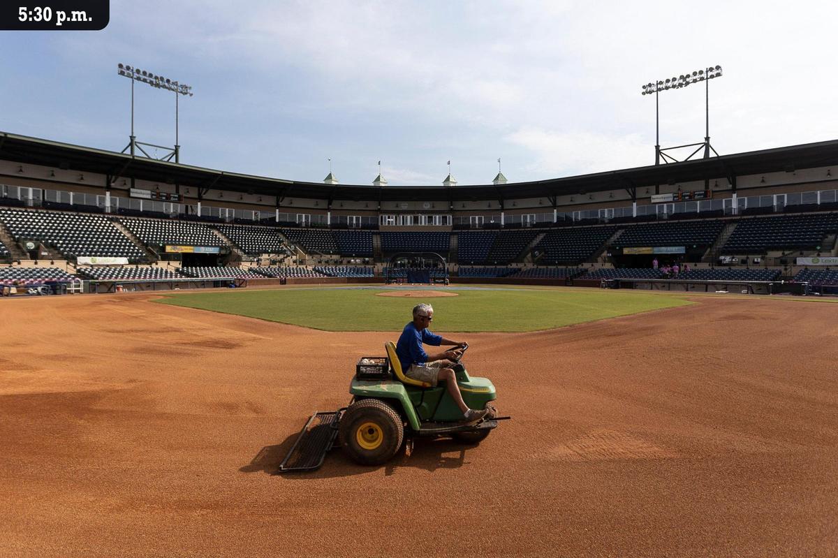 Groundskeeper Chris Pearl was focused hard on grooming the baseball diamond 30 minutes prior to fans entering the Whitaker Bank Ballpark stands Friday, July 9. The stadium, located off of North Broadway, has been hosting the Lexington Legends minor league baseball team for home games since its opening in 2001. Players of the Legends were warming up at the edges of the field as ballpark staff got the field and concession stands ready for the 7 p.m. game against the team’s fifth opponents of the season, the High Point Rockers. The Legends won, 6-4.