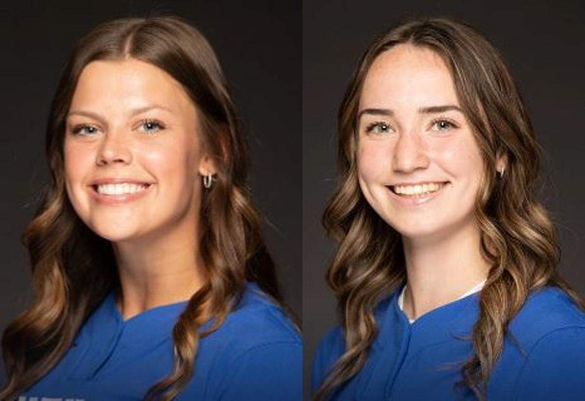 Sarah Haendiges, left, contributed six innings of one-run relief pitching in Kentucky’s 8-3 win at Louisville on Wednesday night. Emory Donaldson, right, delivered a bases-loaded triple in the seventh inning to seal the deal for the Wildcats.