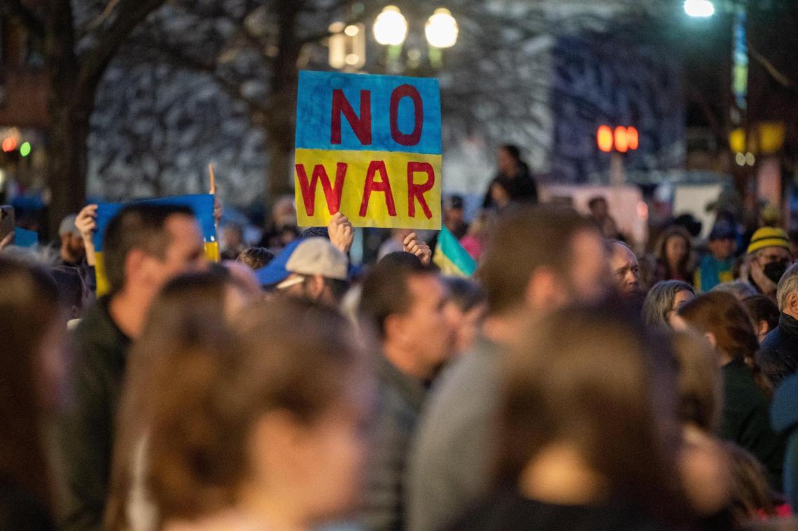 Peace Vigil for Ukraine put on by Mayor’s International Affairs Advisory Commission at the Robert Stephens Courthouse Plaza on Wednesday March 2, 2022 in Lexington, Ky.