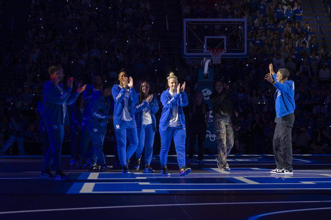 The Kentucky women’s basketball team is introduced during Big Blue Madness.
