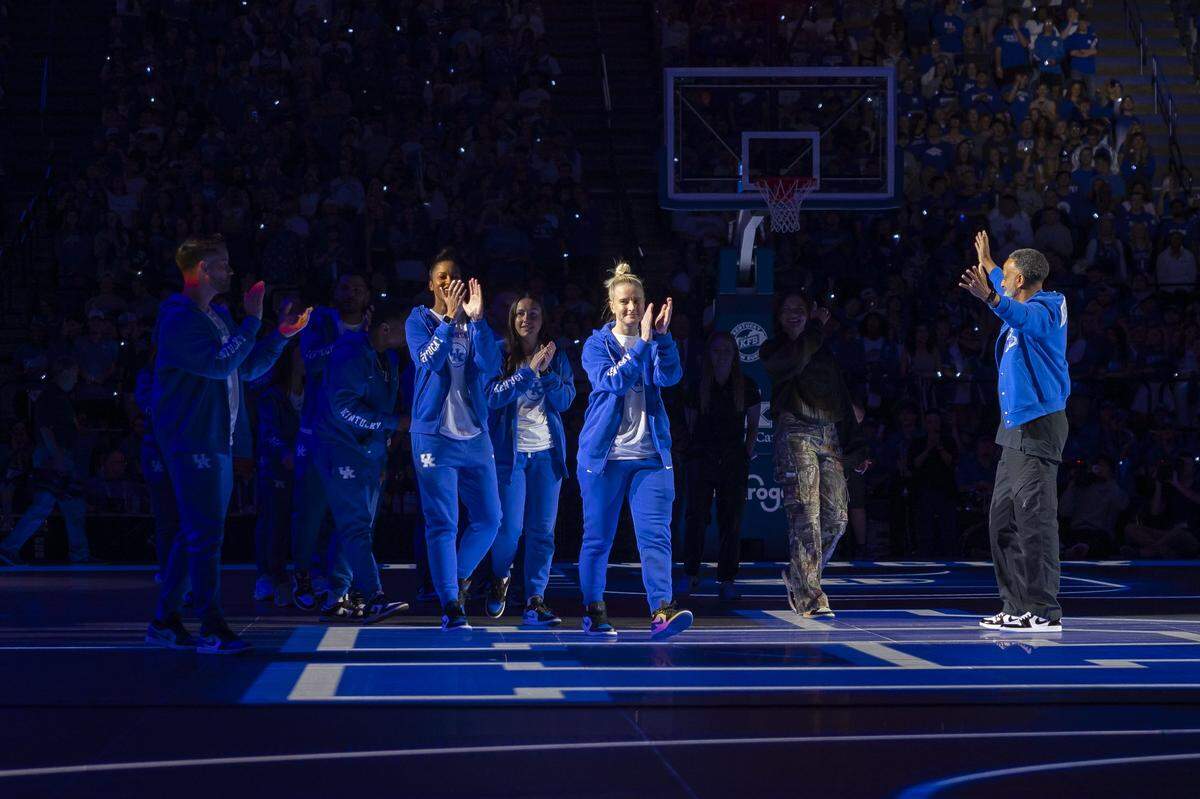 The Kentucky women’s basketball team is introduced during Big Blue Madness.