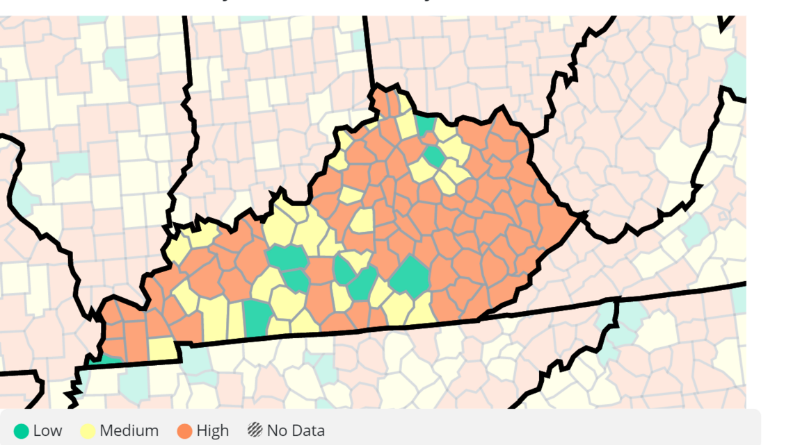 80 KY counties at high COVID levels as governor warns of rising cases, hospitalizations