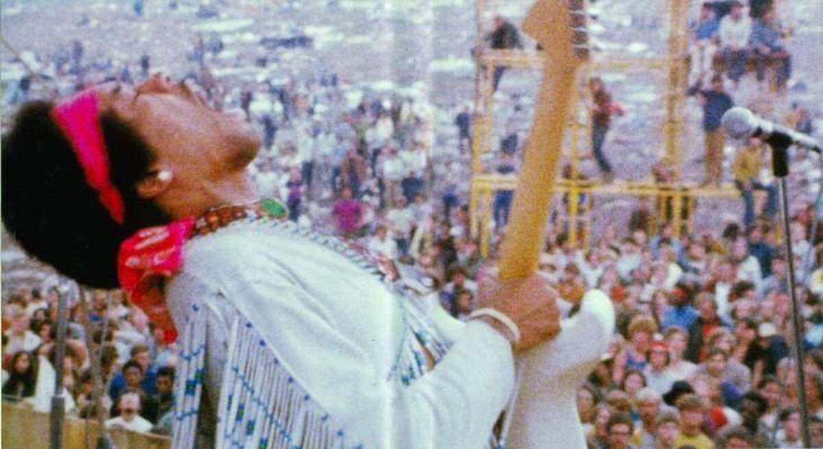 Jimi Hendrix played to a crowd that had dissipated to about 30,000 on Monday during Woodstock in 1969. He is part of the documentary about the music festival on Netflix.