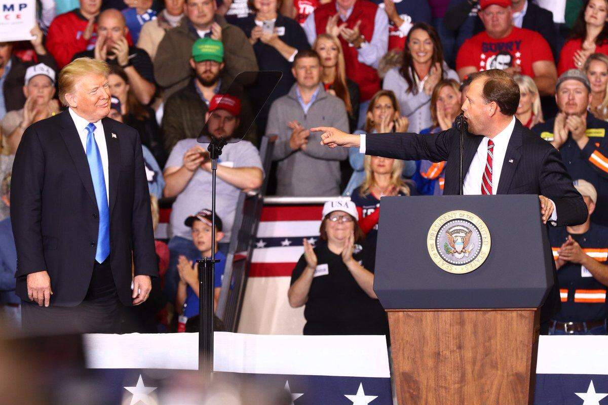 Rep. Andy Barr, who is locked in a tough campaign for the 6th District, joined President Donald Trump on stage at a rally at EKU in Richmond on Saturday night.