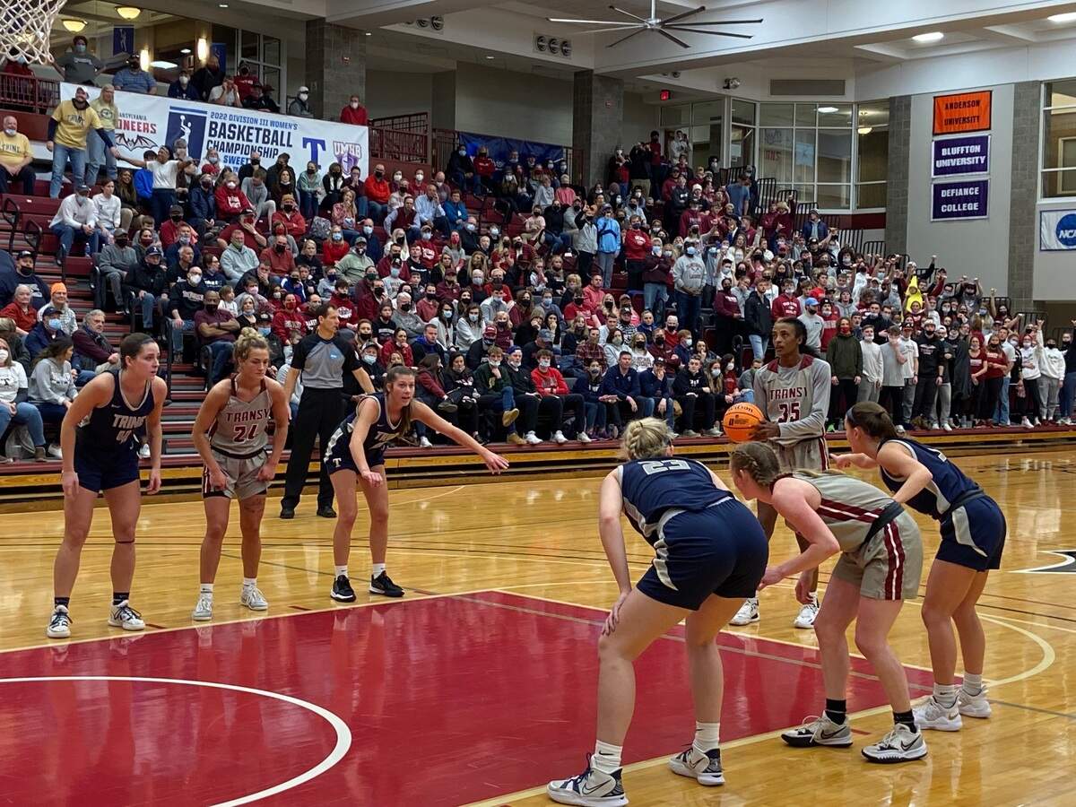 Transylvania junior forward Dasia Thornton prepares to shoot a free throw during Transy’s Elite Eight game against Trine University on Saturday night at the Clive M. Beck Center in Lexington. Thornton tied for the Transy team lead with 10 rebounds.