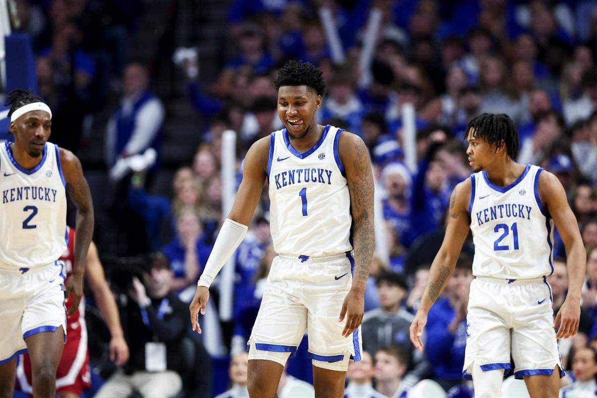 Kentucky guard Justin Edwards smiles after forcing a turnover against Alabama during Saturday’s game at Rupp Arena.