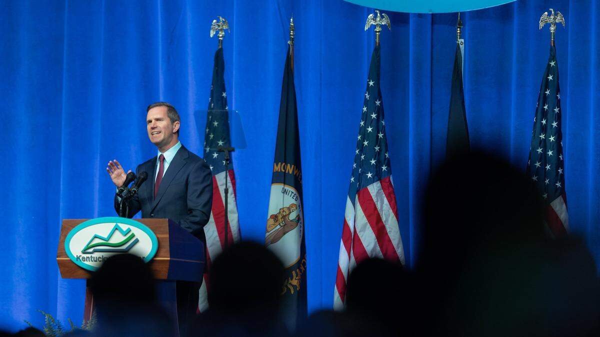 Kentucky Gov. Andy Beshear speaks during the 31st Annual Kentucky Chamber Day Dinner at the Central Bank Center in Lexington, Ky., on Thursday, Jan. 8. 2026.