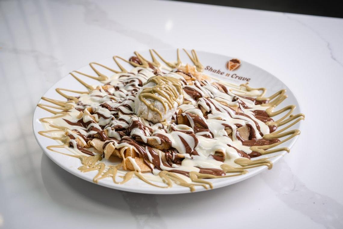 Shake n Crave also offers waffles with a variety of toppings including chocolate and white chocolate.