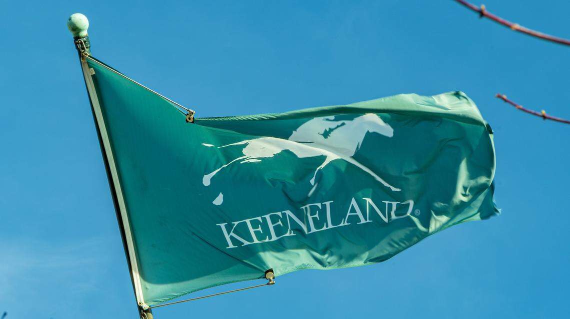 A flag at Keeneland is shown during the track’s annual Spring Meet on April 3, 2026, at Keeneland Race Course in Lexington, Kentucky.