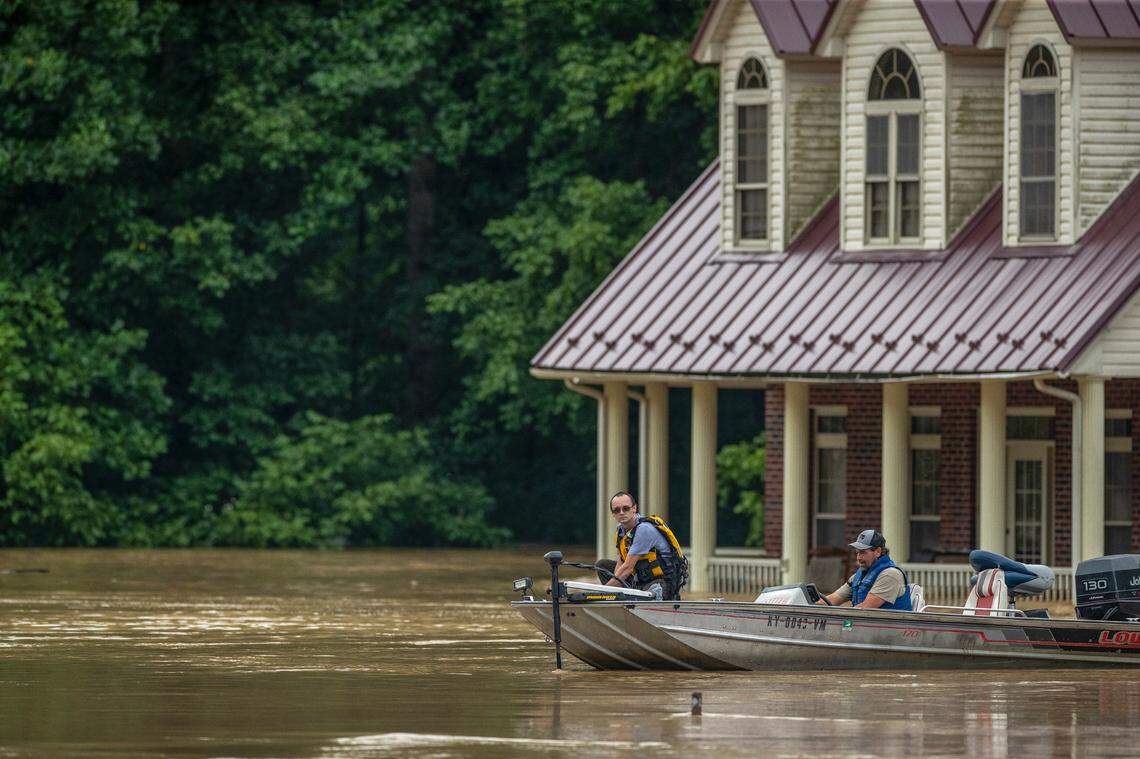 Flooded homes near Lost Creek, Ky., after significant rainfall led to flash flooding on Thursday, July 28, 2022.