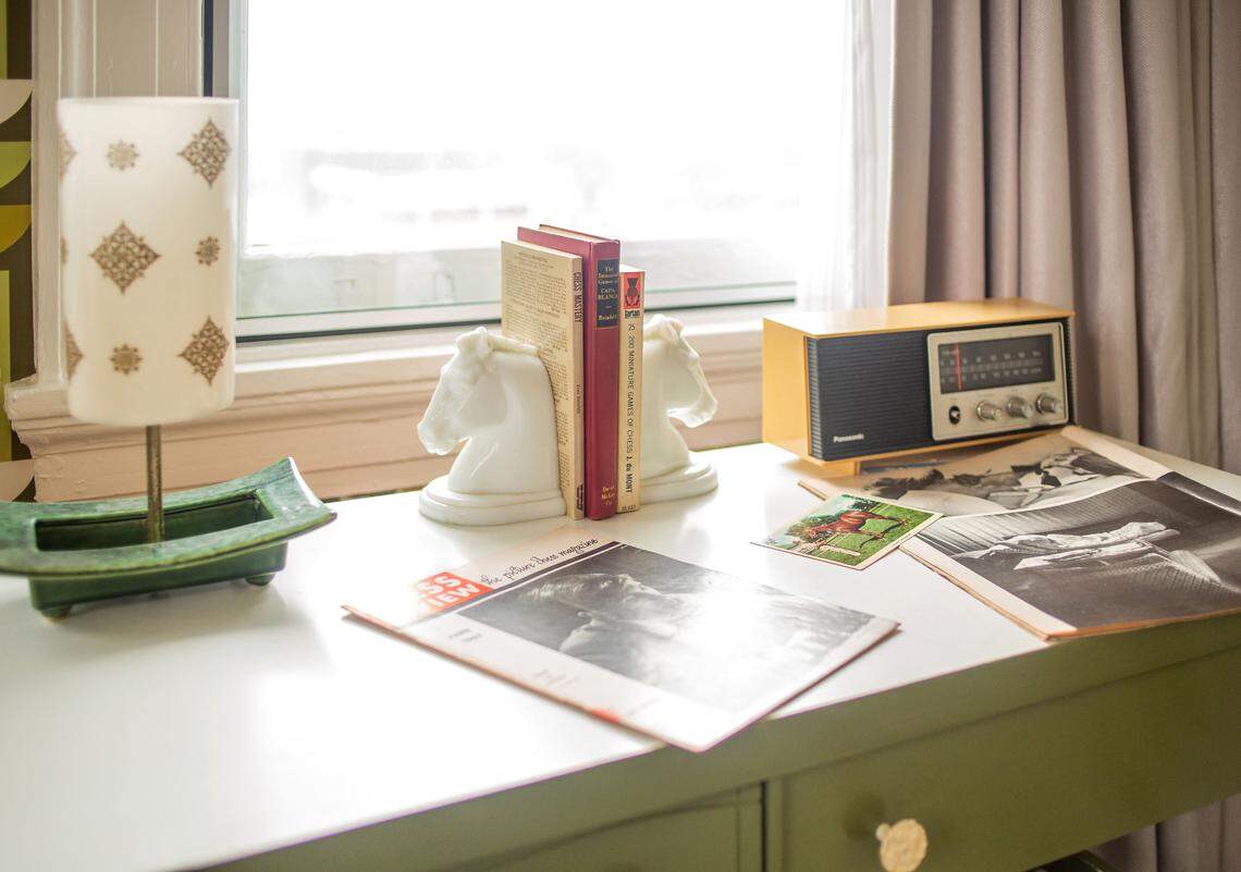 Chess Review Magazine and rare chess books on loan from vintage bookstore Black Swan Books are in the room.