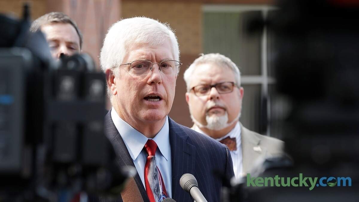 Mat Staver, attorney for Rowan County Clerk Kim Davis, held a news conference Friday outside the Carter County jail in Grayson, where his client is being held. Staver said the marriage licenses issued by her office Friday were void because only Davis has the authority to authorize a marriage license, and she has refused to do so. "They're not worth the paper they're written on," he said.