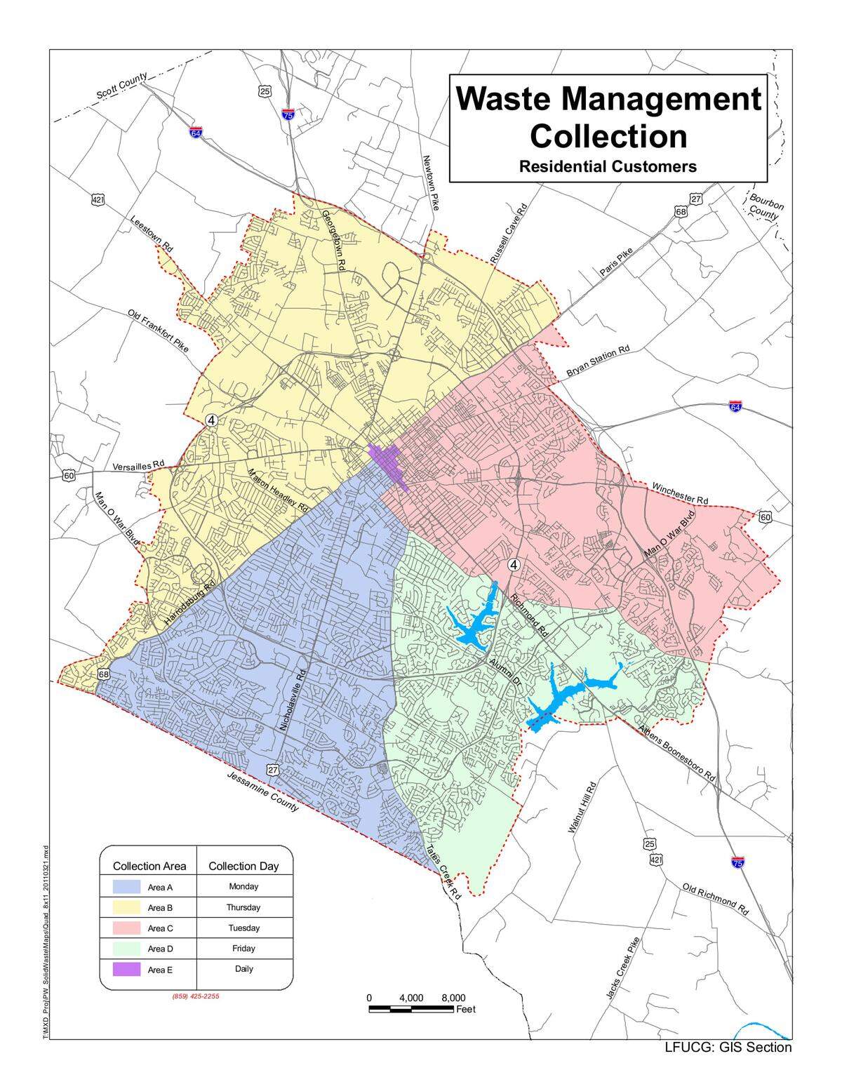 The City of Lexington's waste management collection map