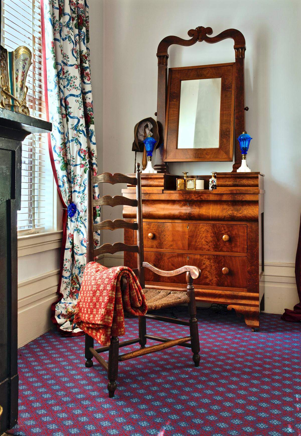 The ladderback Squire Boone chair made the journey with Captain William Bryan from Yadkin River Valley in North Carolina through the Cumberland Gap to Bryan Station in 1779.
