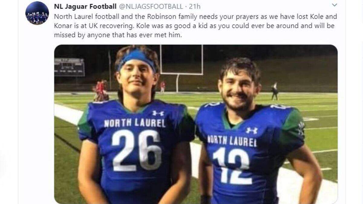 Teenage football player Kole Robinson was killed in a four-wheeler accident, according to the Laurel County sheriff’s office and WKYT. The North Laurel High School football team has made plans to honor him.