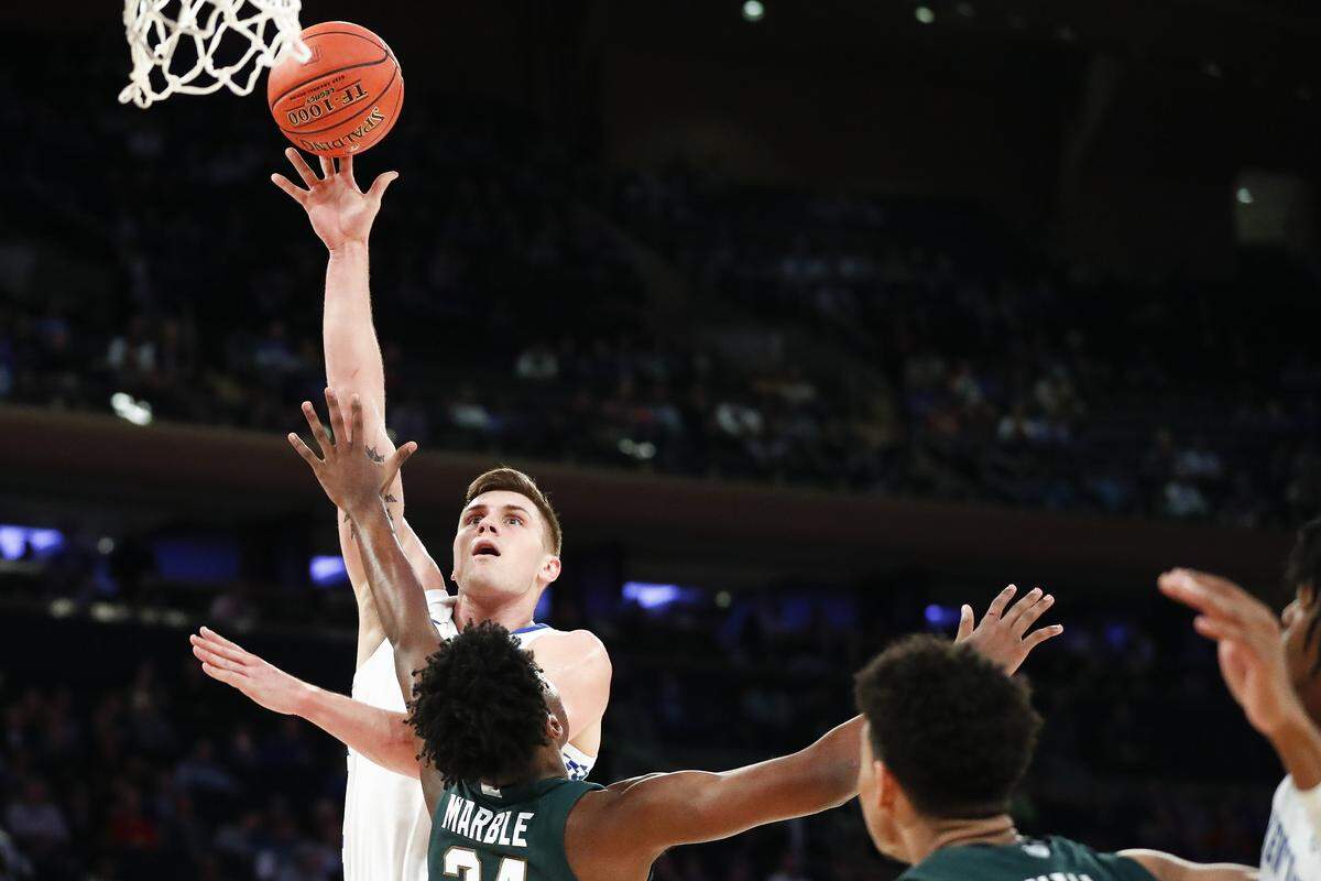 In his Kentucky debut against Michigan State on Tuesday night, Nate Sestina contributed seven points, a team-high six rebounds, two assists and a block.