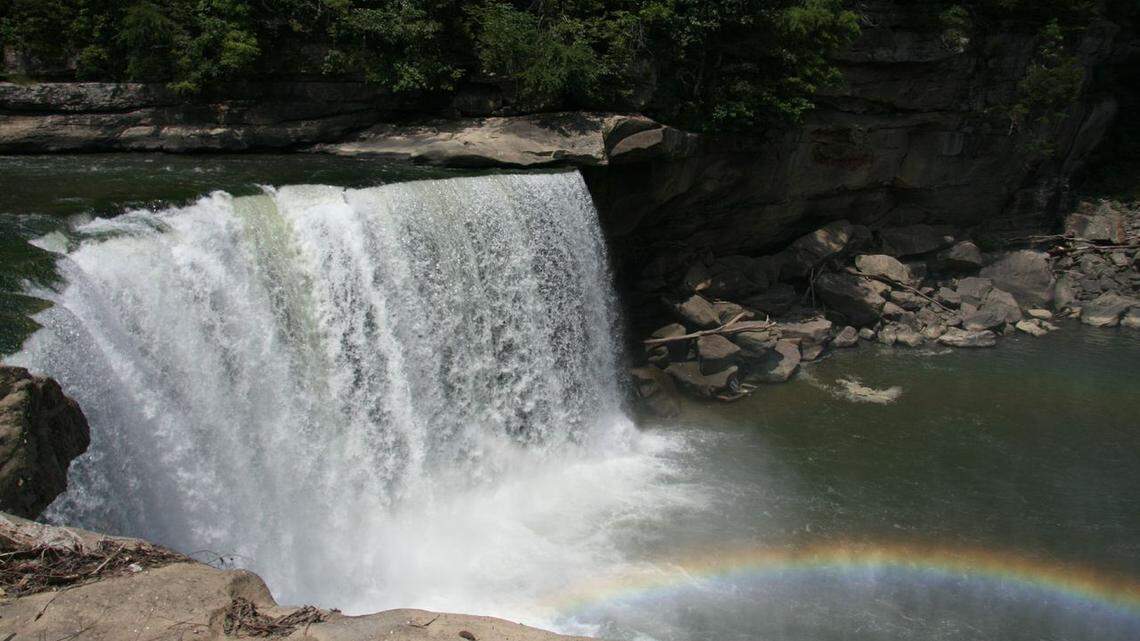A moonbow is seen at Cumberland Falls State Resort Park in Kentucky in this file photo. Here’s when you can see one this spring.