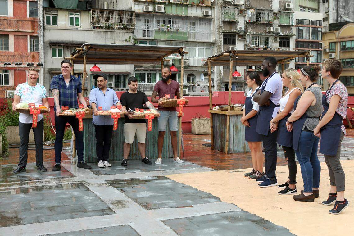 It’s the “Holy Macau!” episode for “Top Chef” where, from left, Brandon Rosen, Brian Young, David Viana, Eddie Konrad, and Justin Sutherland showing up for the finale challenge involving Michelle Minori, Eric Adjepong, Kelsey Barnard, Sara Bradley and Adrienne Wright.