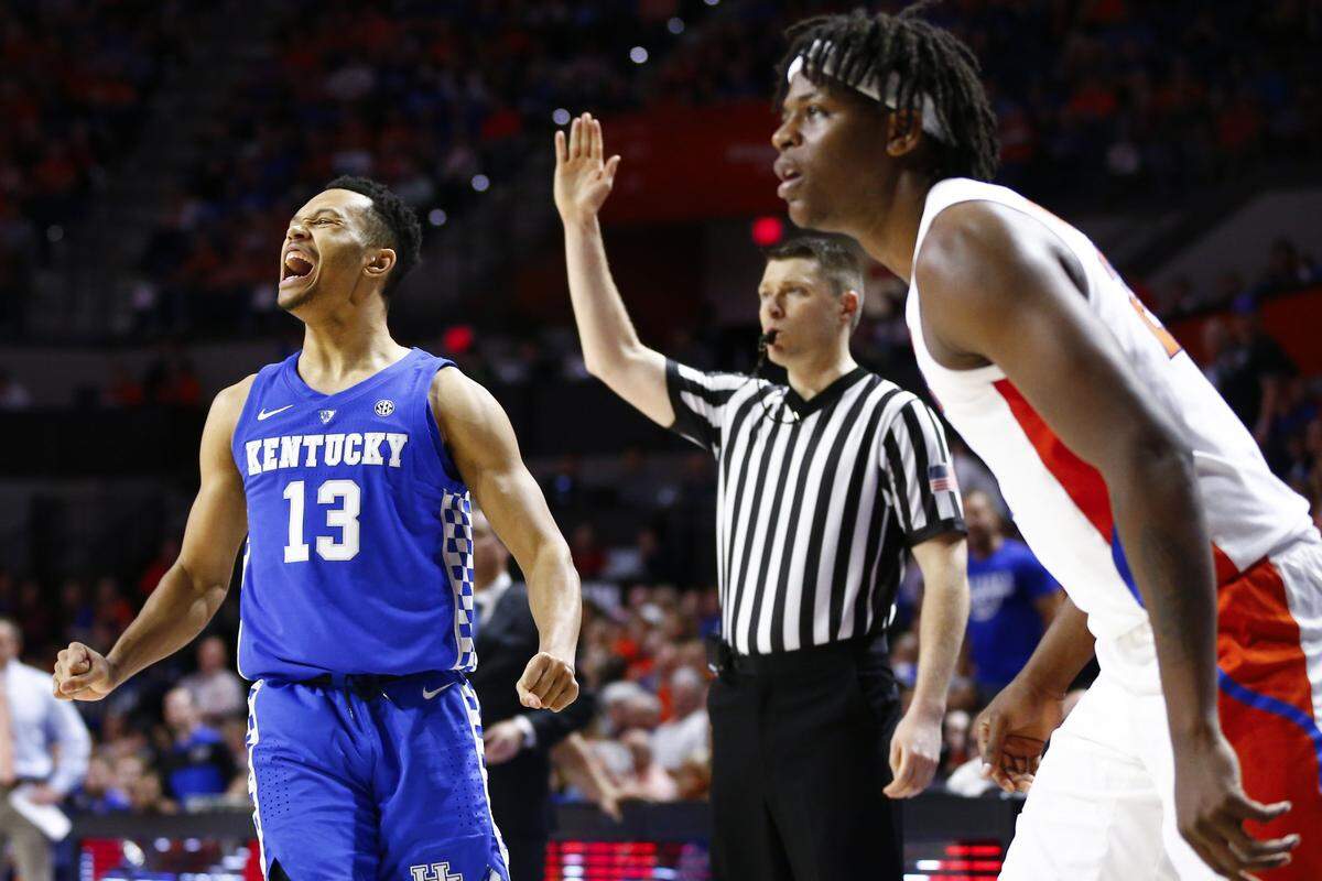 Kentucky’s Jemarl Baker reacted after missing a three-point attempt against Florida. He’s averaging 2.1 points and shooting 33.3 percent from long range this season.