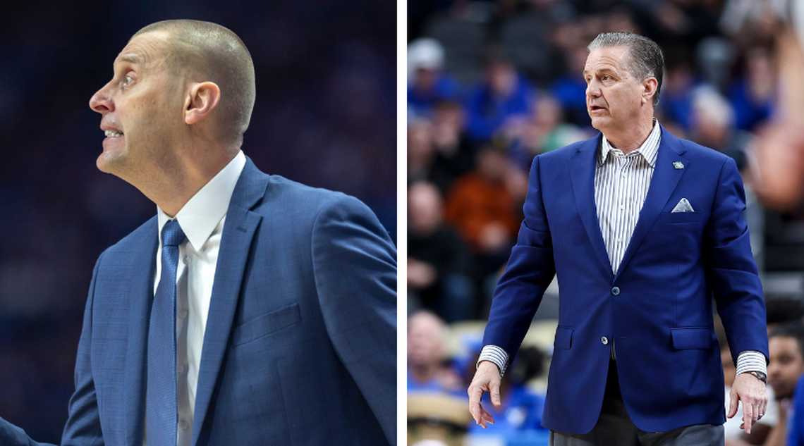 Mark Pope, left, and John Calipari, right, both have five-year head coaching contracts at their respective schools. Pope is in his first season at Kentucky, while Calipari is in his first season at Arkansas.
