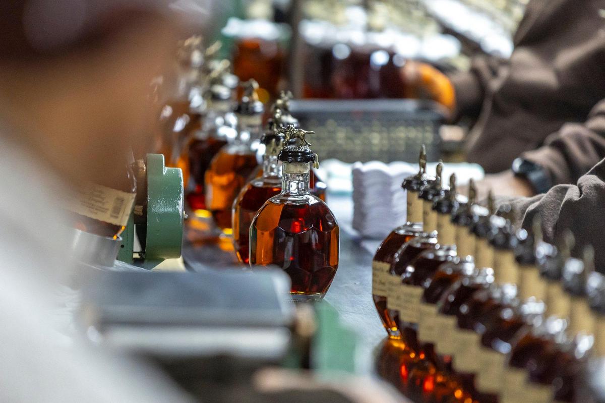 Blanton’s premium bourbon is bottled at Buffalo Trace Distillery in Frankfort, Ky., on Wednesday, Jan. 15, 2025.
