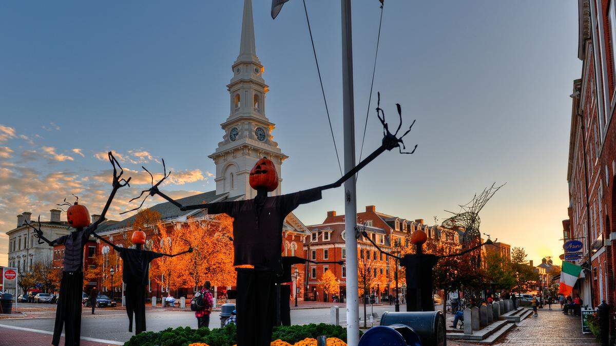 Black clad spirits with pumpkin heads were featured in downtown Portsmouth as part of the Halloween decorations there.