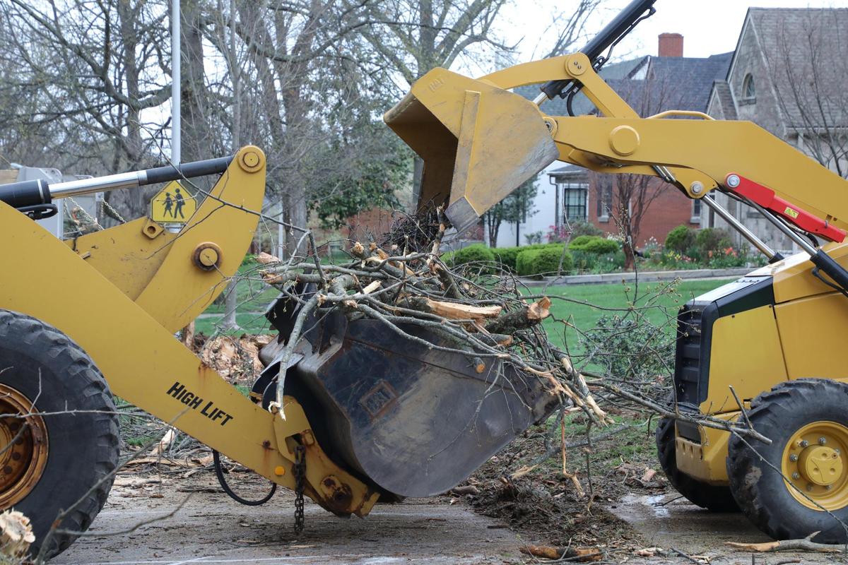 City clean-up crews work to remove storm debris from downed trees April 3, 2024 on Louisiana Ave.