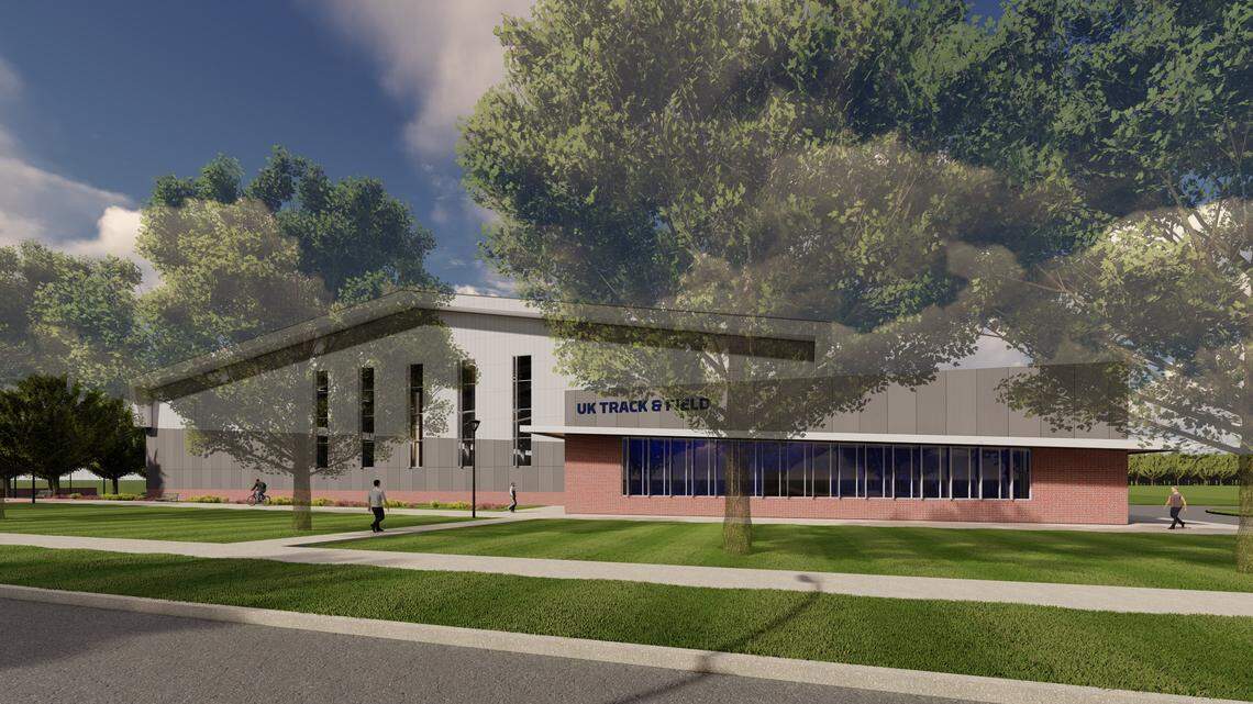 Rendering of the front entrance of the new Jim Green Indoor Track and Field Center.