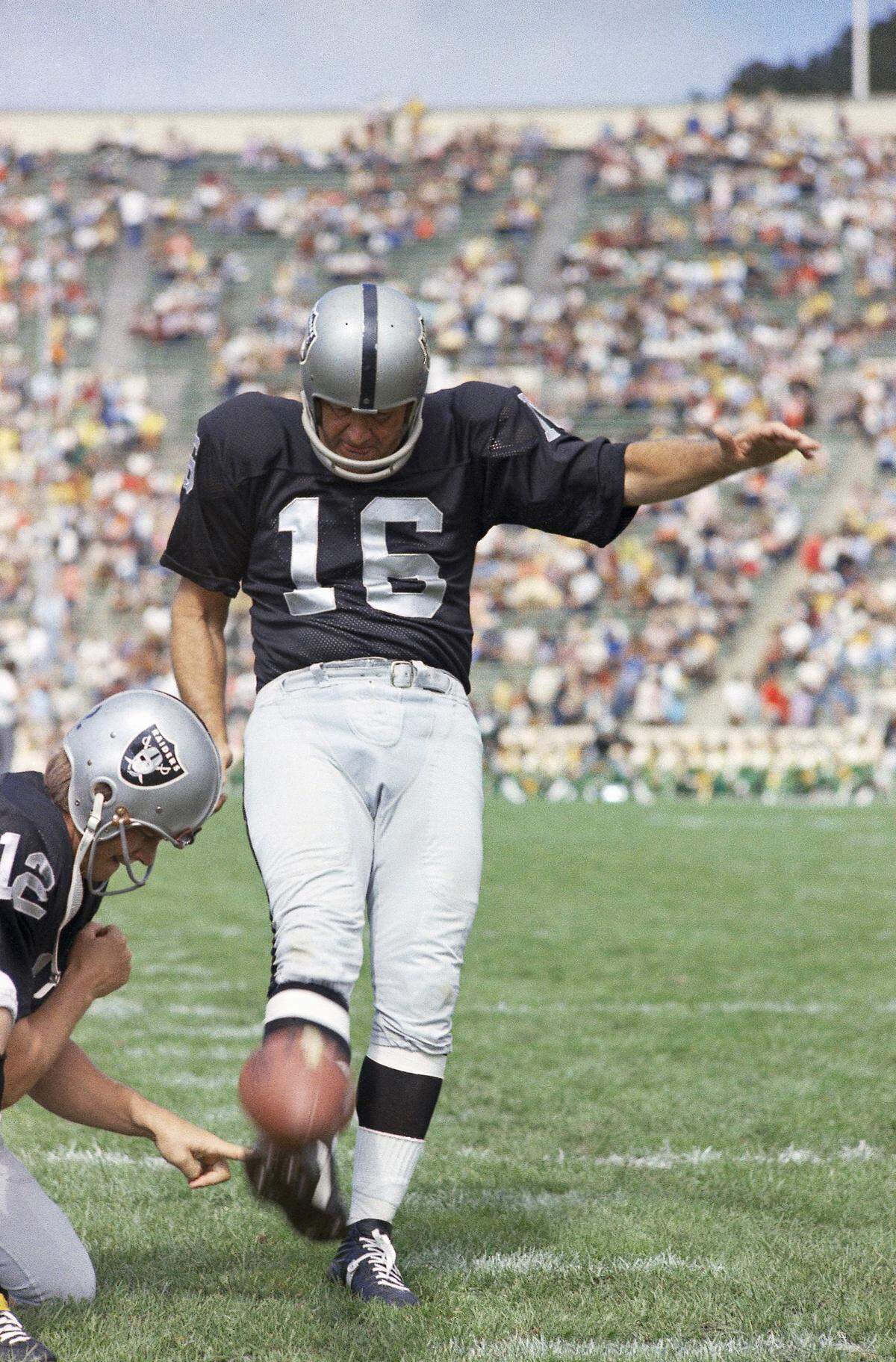 George Blanda played his final nine seasons with the Oakland Raiders, retiring a month shy of his 49th birthday before the 1976 season.