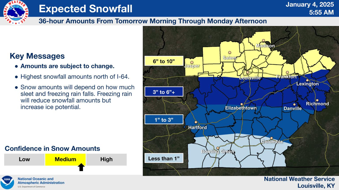 The National Weather Service forecasts that Kentucky could see a significant winter storm Sunday and Monday, Jan. 5 and 6, 2024.