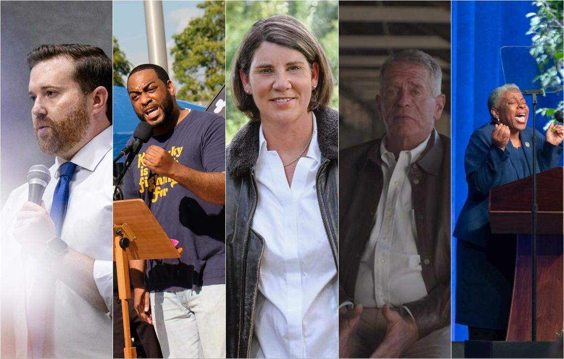 Kentucky U.S. Senate Democratic candidates Logan Forsythe, Charles Booker, Amy McGrath, Dale Romans and Pamela Stevenson