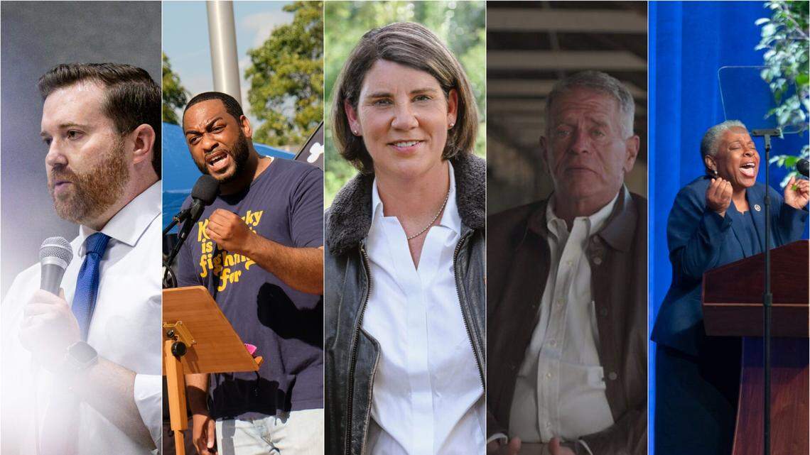 Kentucky U.S. Senate Democratic candidates Logan Forsythe, Charles Booker, Amy McGrath, Dale Romans and Pamela Stevenson