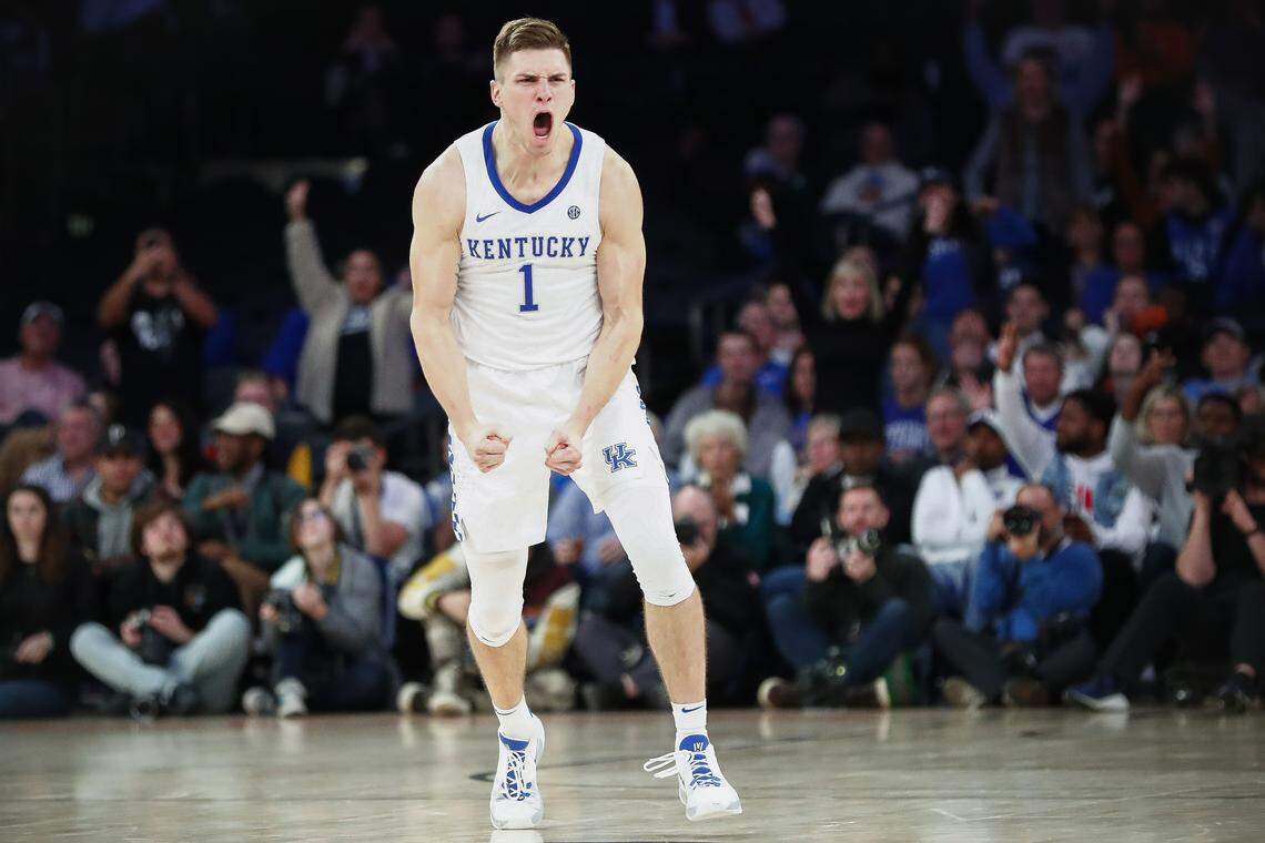 Kentucky Wildcats forward Nate Sestina (1) celebrates during the State Farm Champions Classic against the Michigan State Spartans at Madison Square Garden in New York City, Tuesday, Nov. 5, 2019.