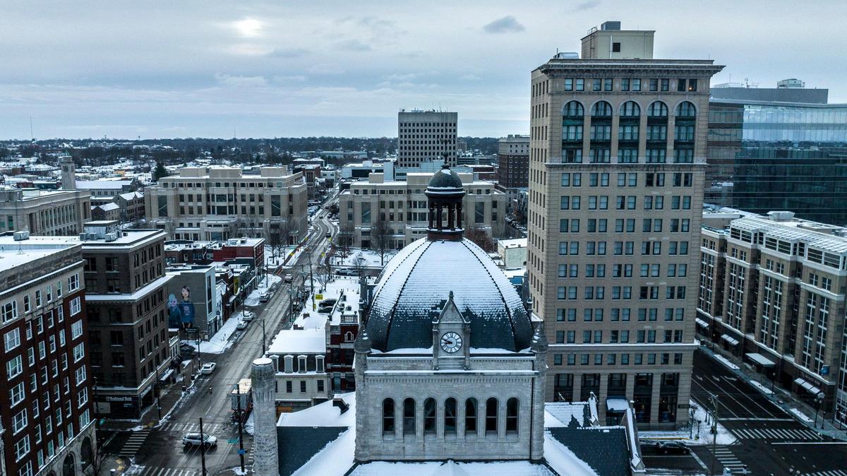 Snow covers downtown Lexington, Kentucky, on Tuesday, Jan. 16, 2024.