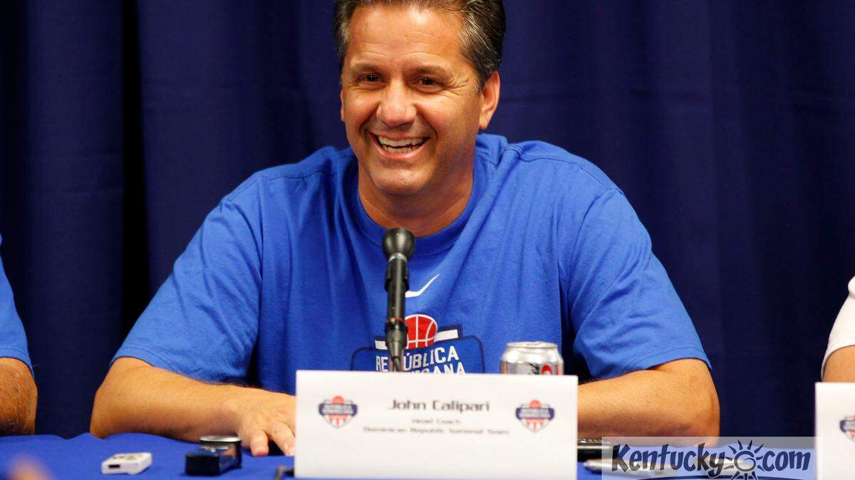Kentucky coach John Calipari  talked with the press before he and his assistants  put the Dominican National team through practice on Tuesday August 2, 2011 in Lexington, Ky.  Photo by Mark Cornelison | Staff