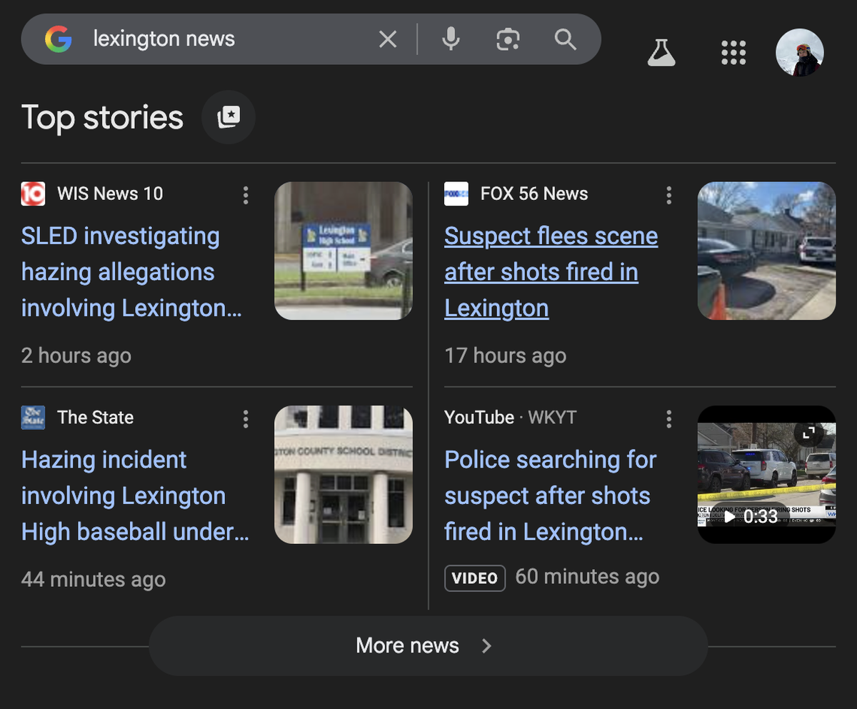 This screenshot shows Google search results for top stories. You can add the Lexington Herald-Leader to your “preferred sources” by clicking the icon to the right of “Top stories.”