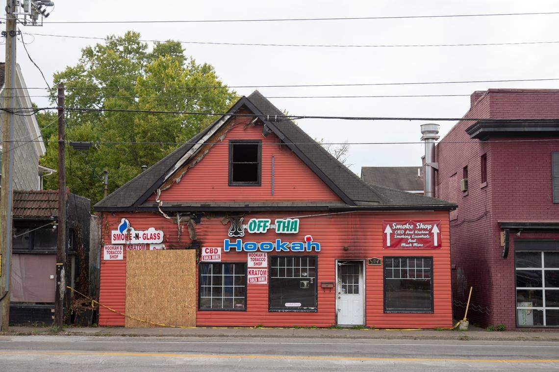 Damage from a fire at Off Tha Hookah, a hookah bar on Euclid Street in Lexington, Ky., Thursday, September 24, 2020.