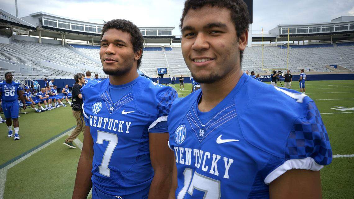 Daron Blaylock, left, and Zack Blaylock answered questions 
at the team's media day on Aug. 3 at Commonwealth Stadium.  
