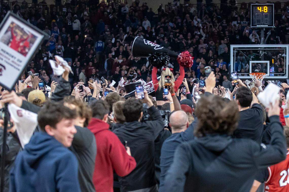 South Carolina fans storm the court after the Gamecocks beat Kentucky 79-62 at Colonial Life Arena in Columbia, S.C., on Jan. 23.