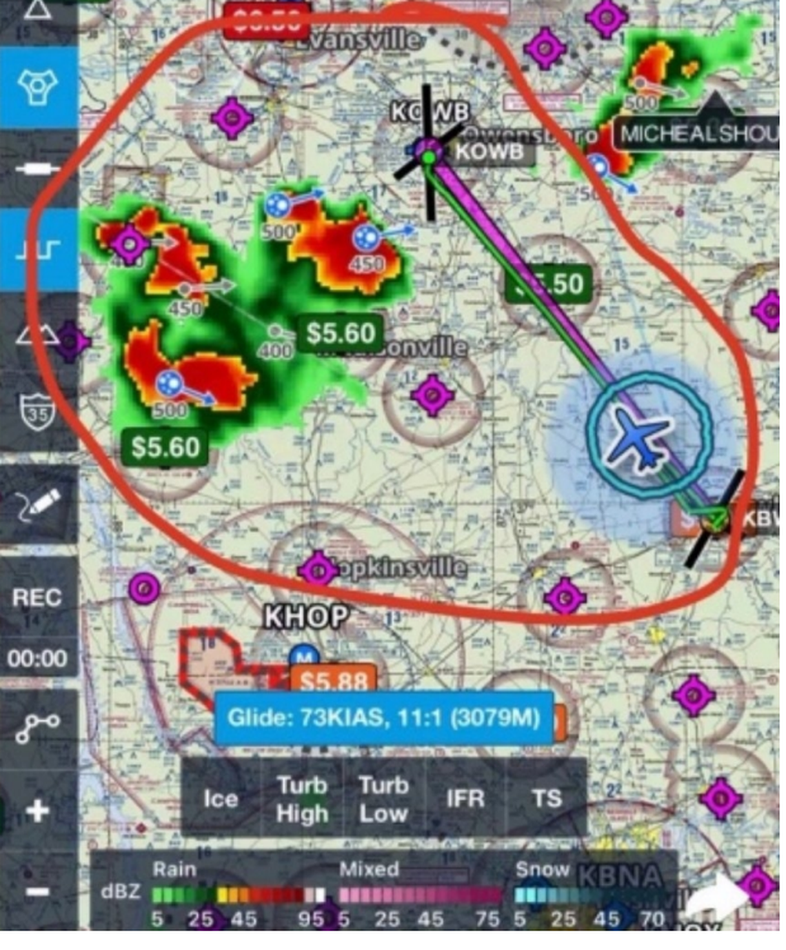 A social-media post from a flight instructor on a small airplane that crashed in Kentucky showed the planned path of the plane and bad weather to the west.